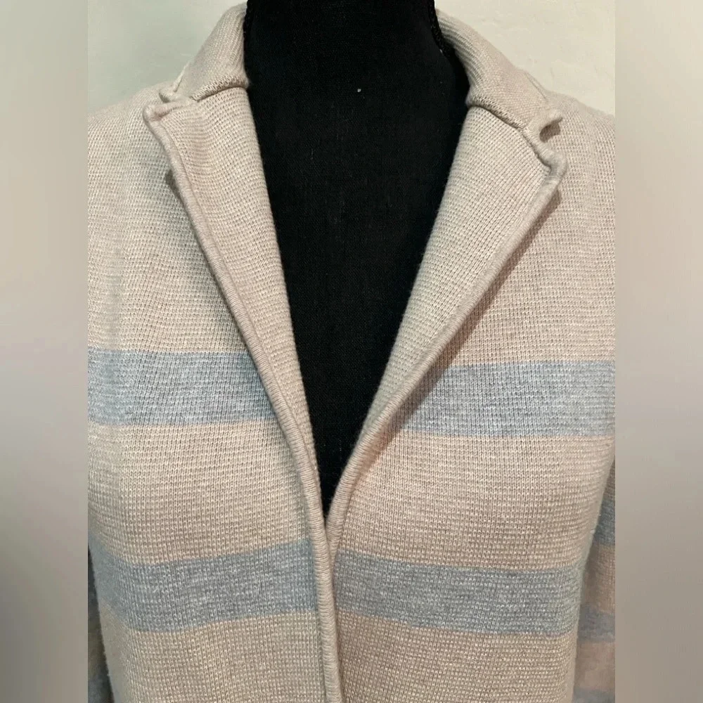 Talbots Medium Cotton Blend Beige and Light blue striped blazer